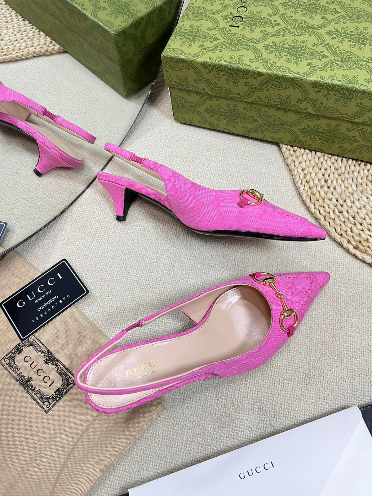 GC Horsebit Slingback Pump 50mm Canvas Sheepskin