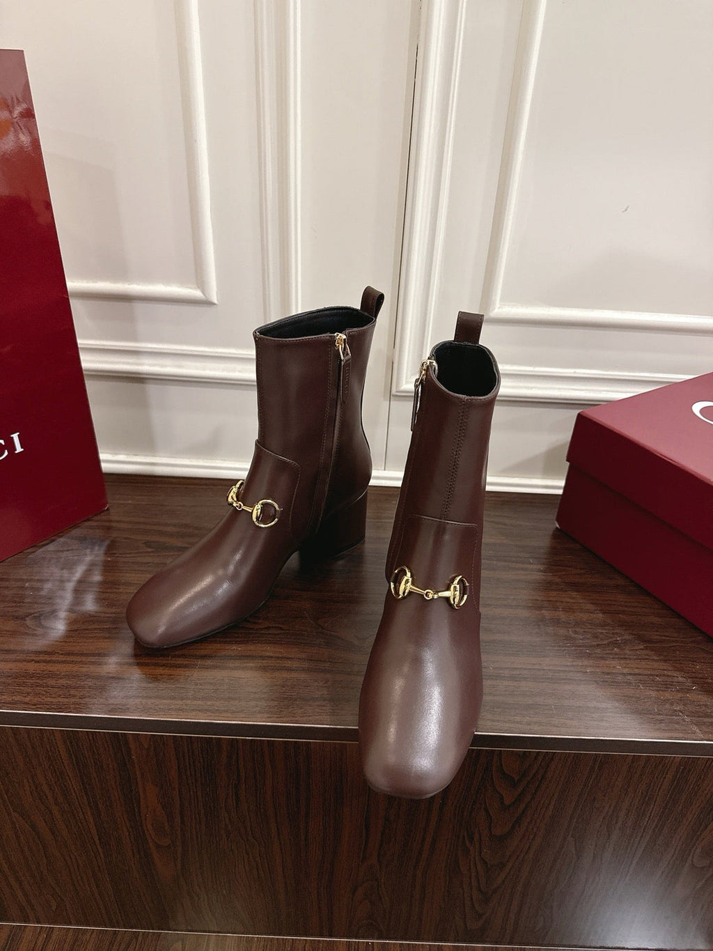 Gi Horsebit Chunky Heel Ankle Boots With Calfskin