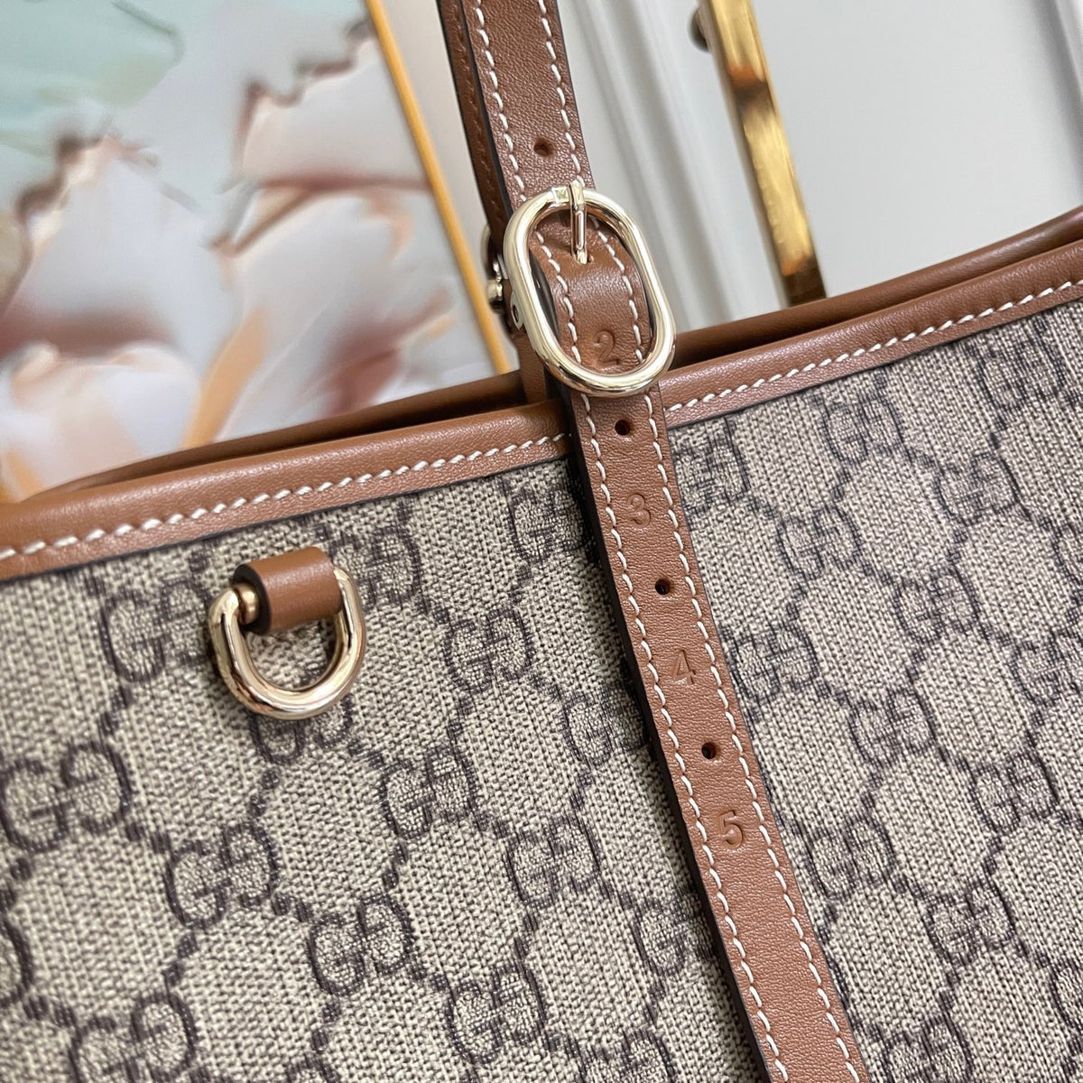 Gi Emblem Maxi Tote Bag Beige Monogram Coated Fabric