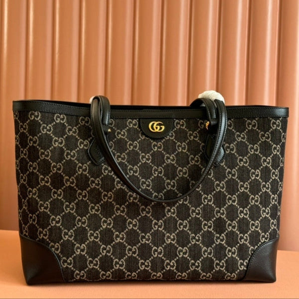 Gi Ophidia 38cm Bag Blue Brown Leather Canvas 244458