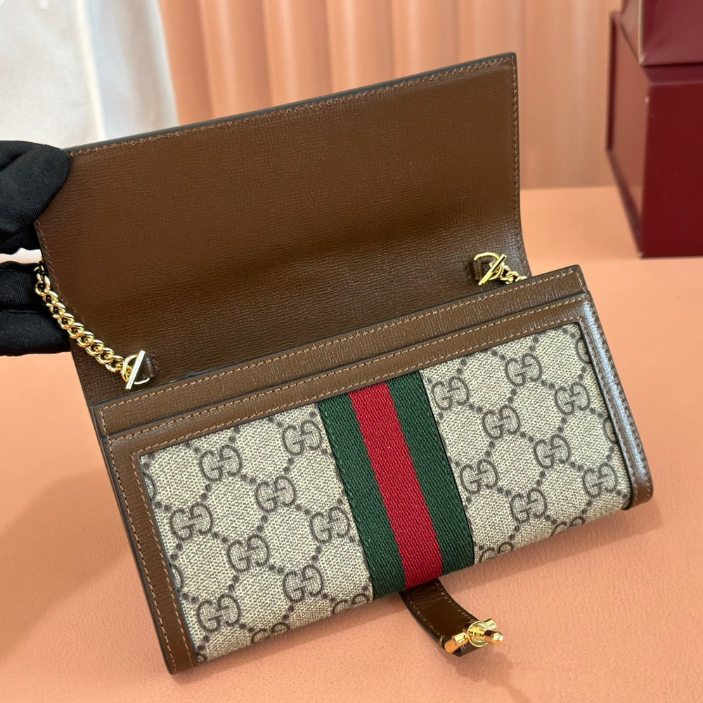 Gi Jackie Chain Wallet Ebony Brown Canvas Leather 255174
