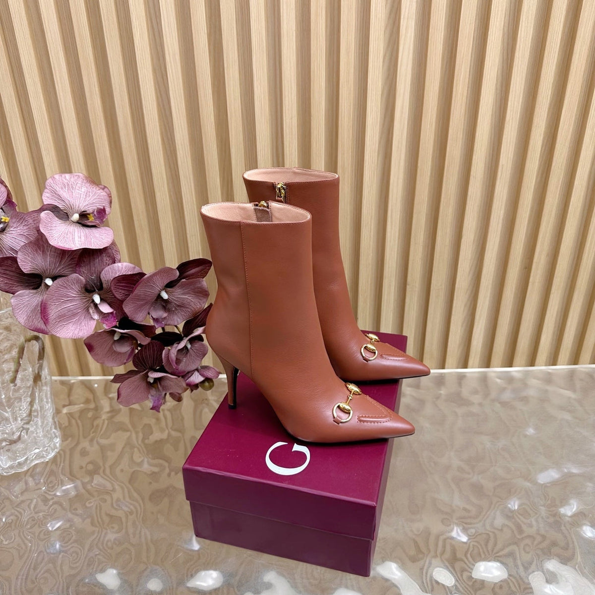 Gi  2025 Thick-heeled Square-toed Ankle Boots White Sheepskin