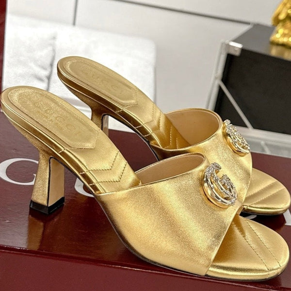 GC 2025 Double G High Heel Sandals Sheepskin