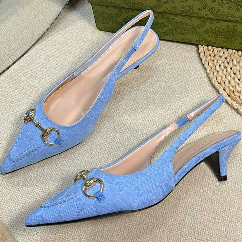 GC Horsebit Slingback Pump 50mm Canvas Sheepskin
