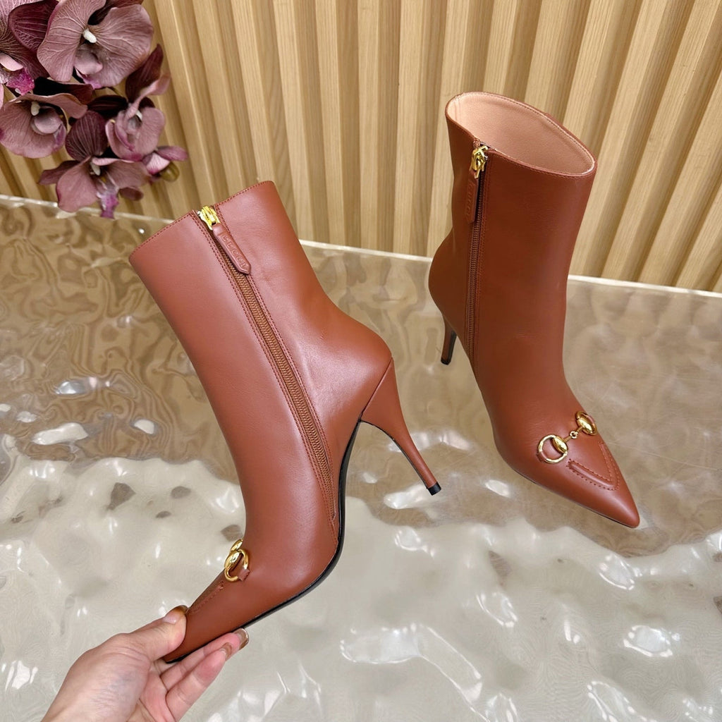 Gi  2025 Thick-heeled Square-toed Ankle Boots White Sheepskin