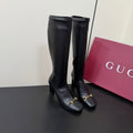 Gi Signora Horsebit Knee-High Boots 8.5CM Black Leather 984465