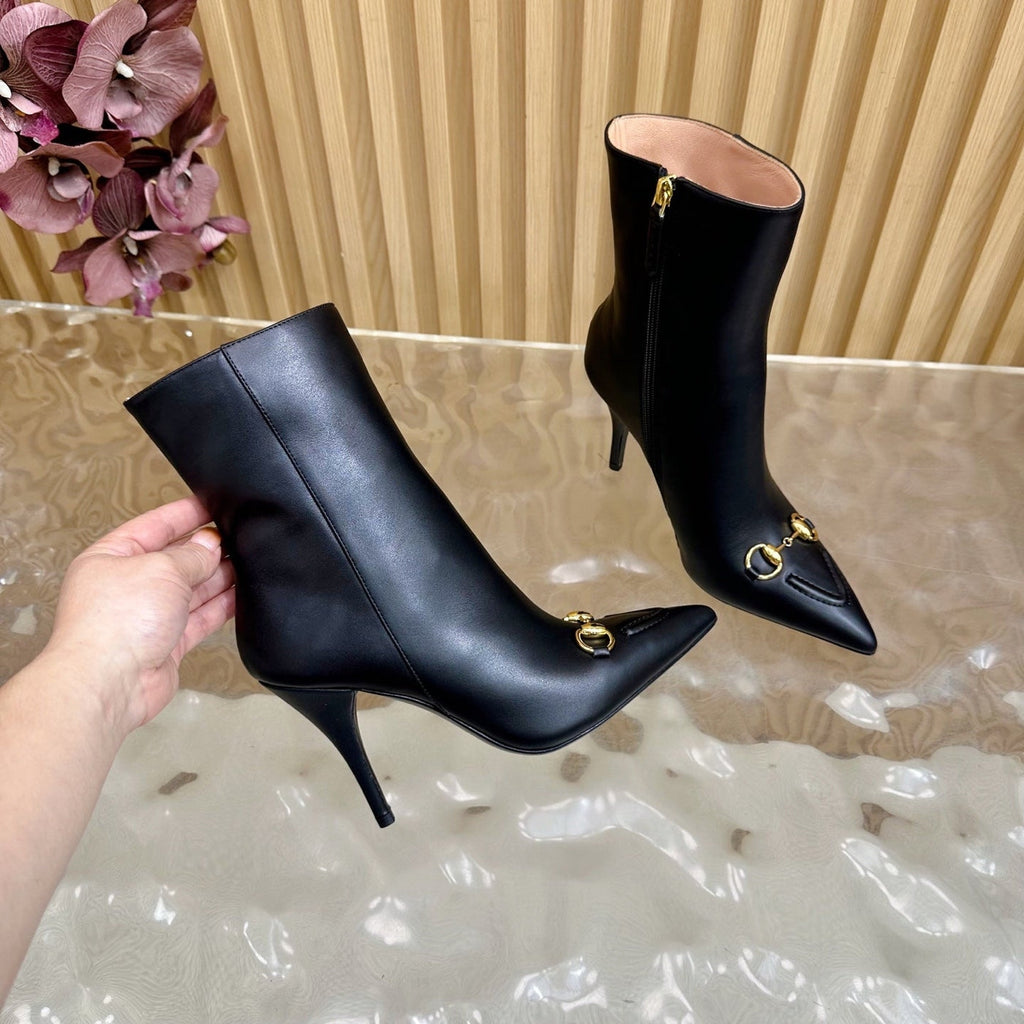 Gi  2025 Thick-heeled Square-toed Ankle Boots White Sheepskin