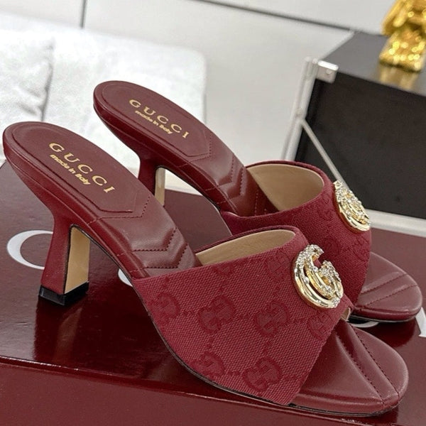 GC 2025 Double G High Heel Sandals Sheepskin