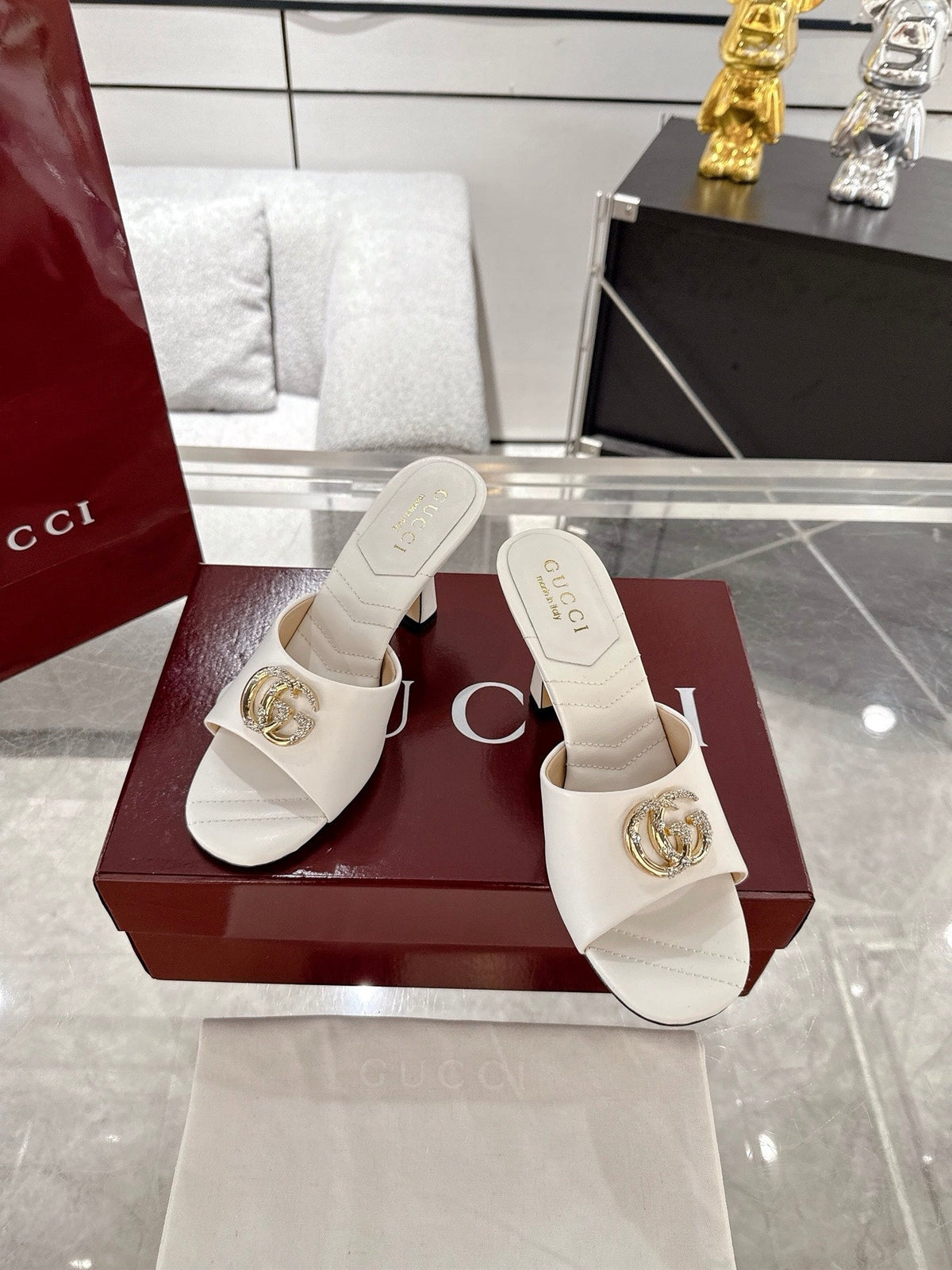 GC 2025 Double G High Heel Sandals Sheepskin