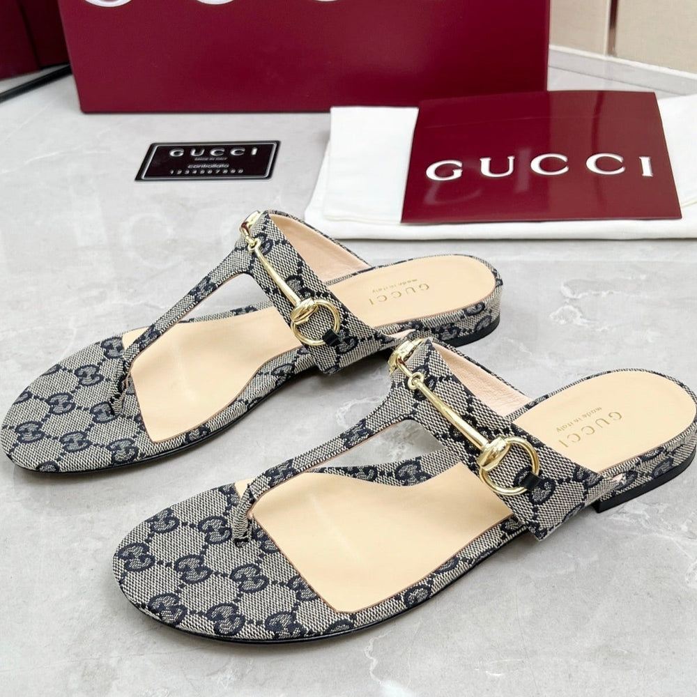 GC Horsebit Thong Sandals Canvas Leather