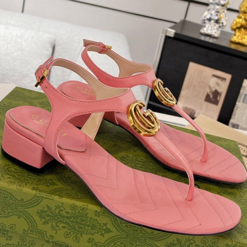 GC Double G Block Heel Thong Sandals Leather