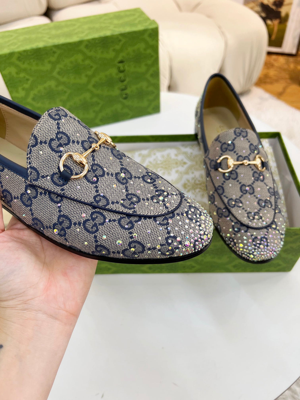 Horsebit Jordaan Loafer Canvas Crystal-Embellished