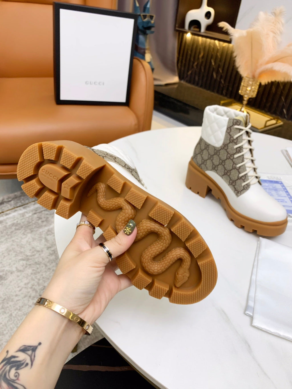 Gi ankle boots white brown monogram canvas leather