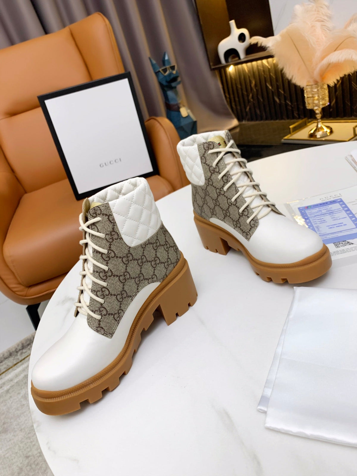 Gi ankle boots white brown monogram canvas leather