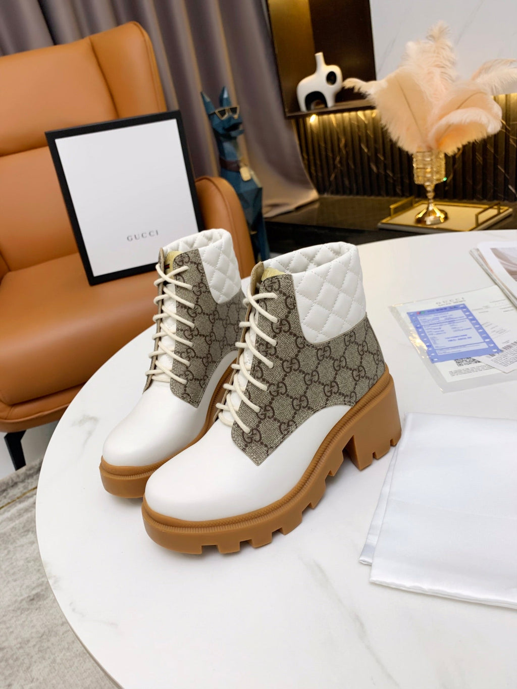 Gi ankle boots white brown monogram canvas leather