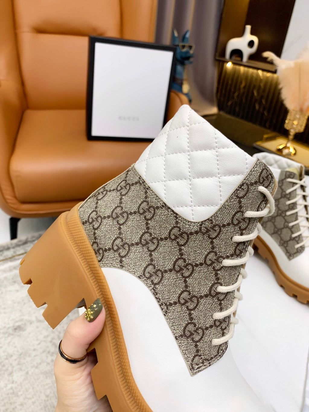 Gi ankle boots white brown monogram canvas leather