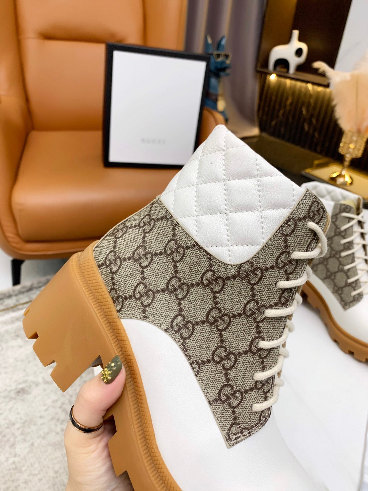 Gi ankle boots white brown monogram canvas leather