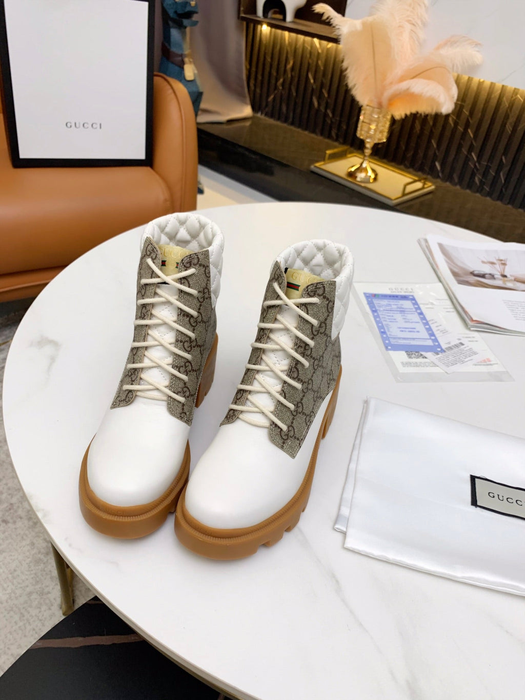 Gi ankle boots white brown monogram canvas leather