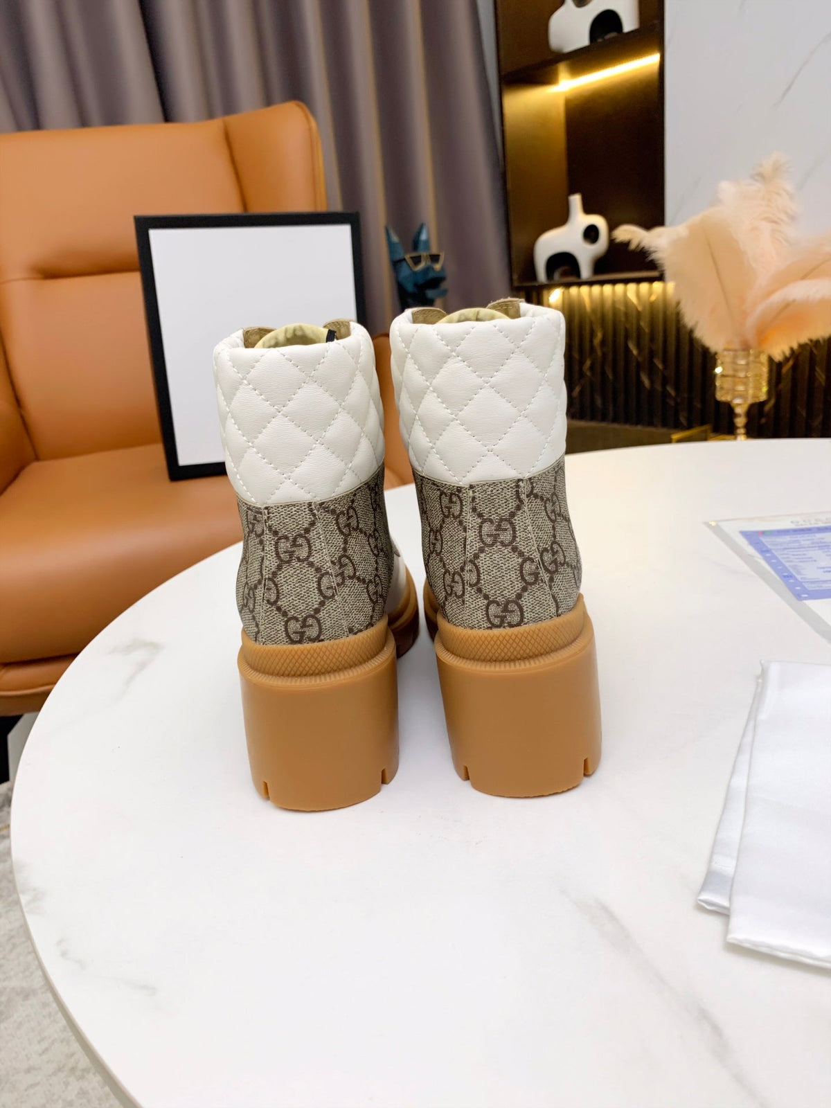 Gi ankle boots white brown monogram canvas leather