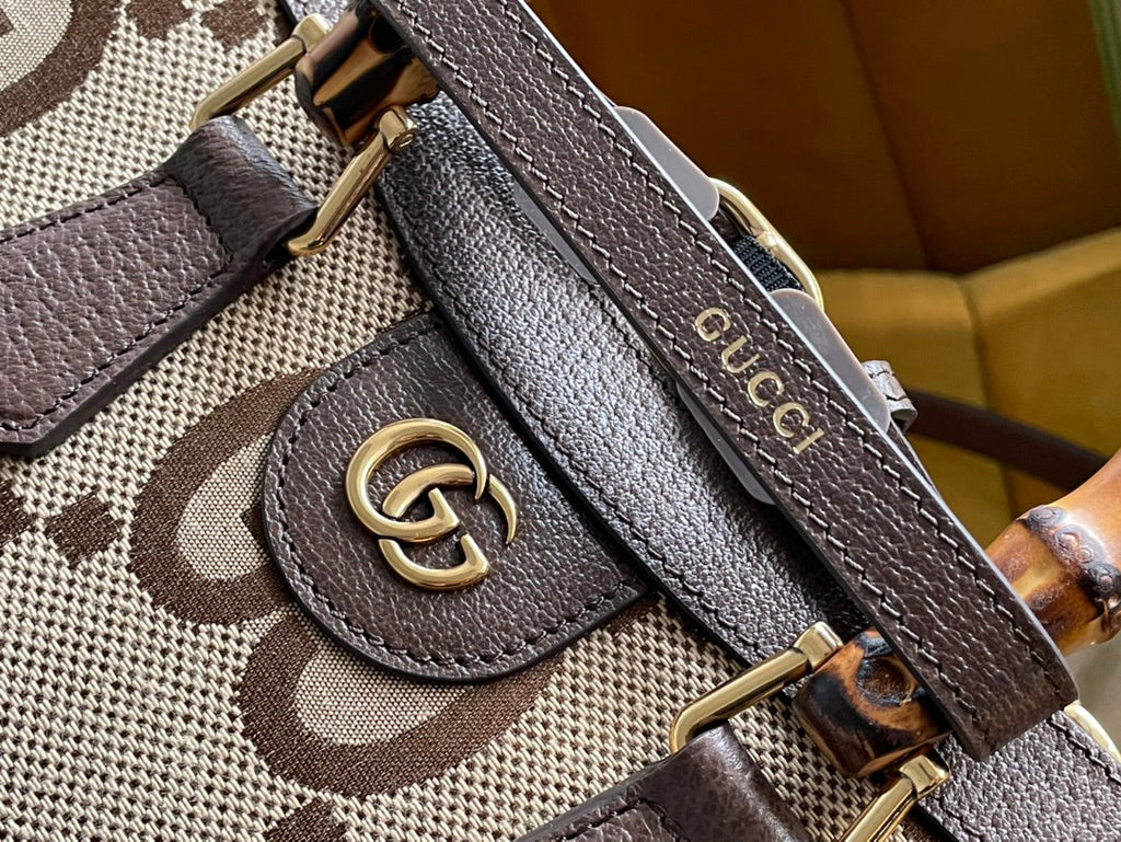 Gi DIANA 27 MINI TOTE BAG IN BEIGE CANVAS AND BROWN CALFSKIN