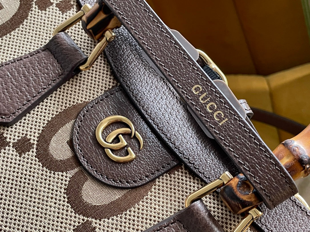 Gi DIANA 27 MINI TOTE BAG IN BEIGE CANVAS AND BROWN CALFSKIN