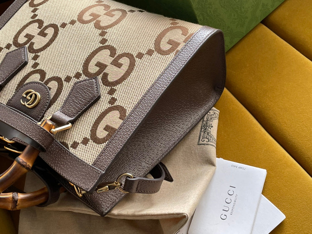 Gi DIANA 27 MINI TOTE BAG IN BEIGE CANVAS AND BROWN CALFSKIN