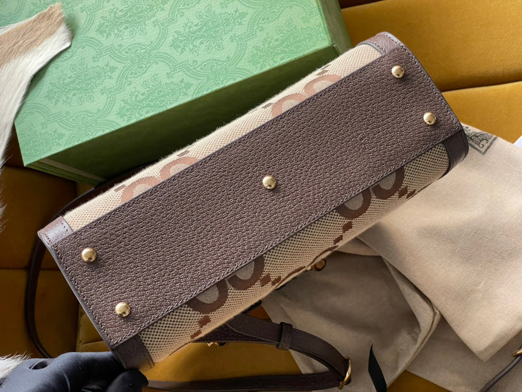 Gi DIANA 27 MINI TOTE BAG IN BEIGE CANVAS AND BROWN CALFSKIN