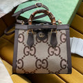 Gi DIANA 27 MINI TOTE BAG IN BEIGE CANVAS AND BROWN CALFSKIN