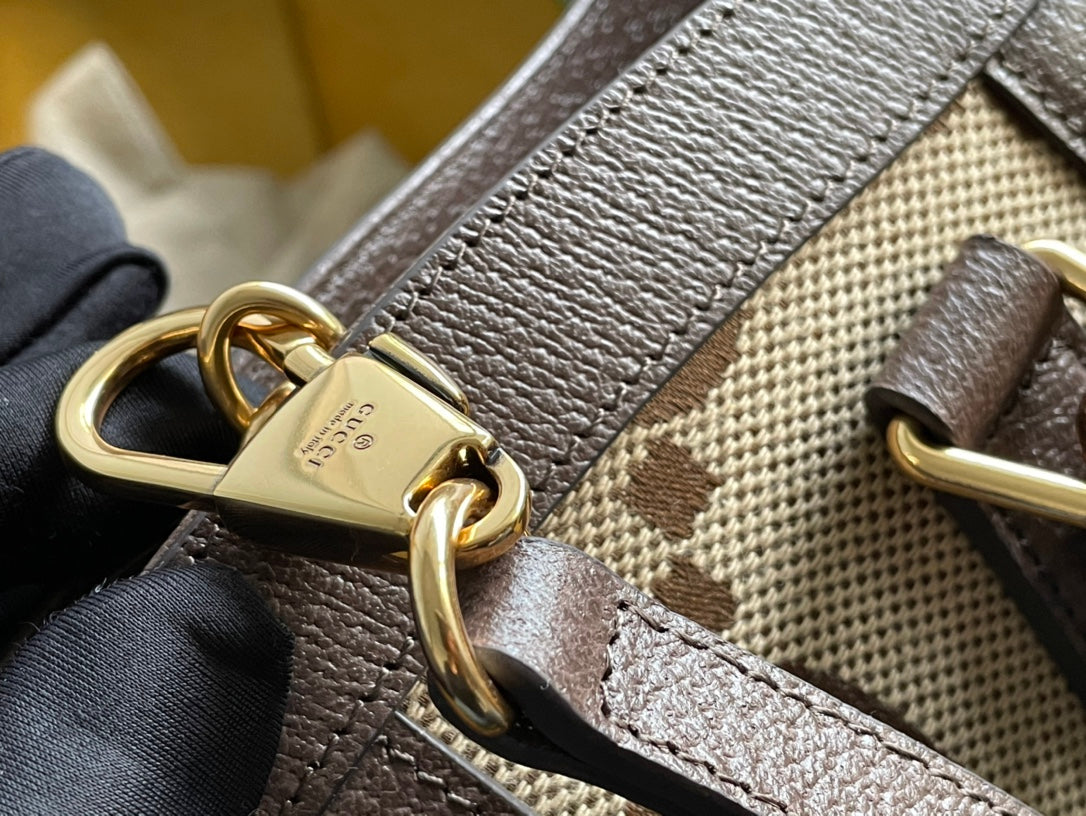Gi DIANA 27 MINI TOTE BAG IN BEIGE CANVAS AND BROWN CALFSKIN