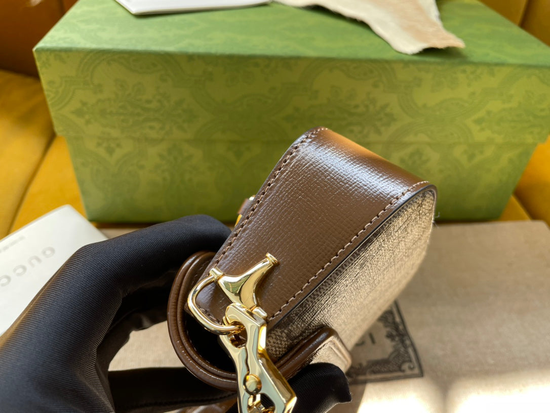 Gi 12 HORSEBIT 1955 SUPER MINI BAG BEIGE CANVAS AND EBONY CALFSKIN