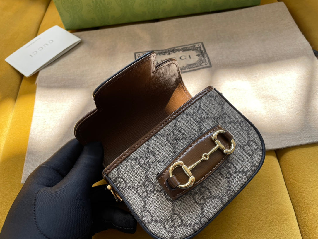 Gi 12 HORSEBIT 1955 SUPER MINI BAG BEIGE CANVAS AND EBONY CALFSKIN