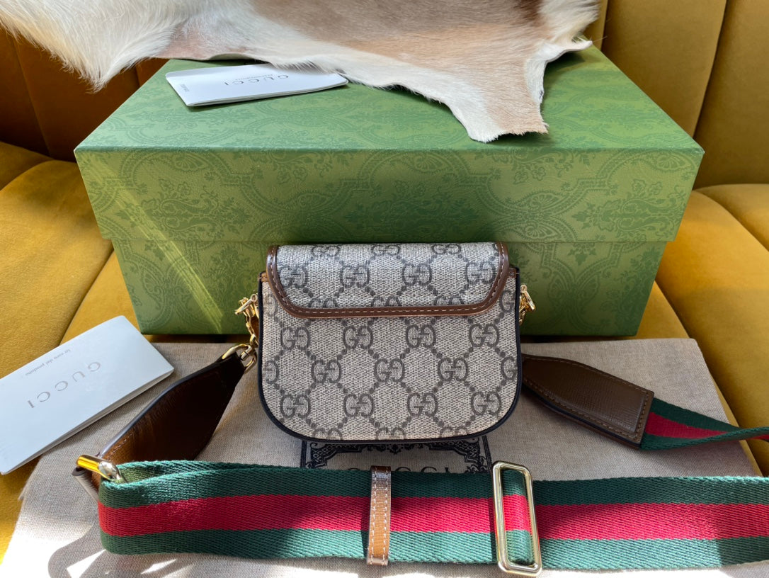 Gi 12 HORSEBIT 1955 SUPER MINI BAG BEIGE CANVAS AND EBONY CALFSKIN