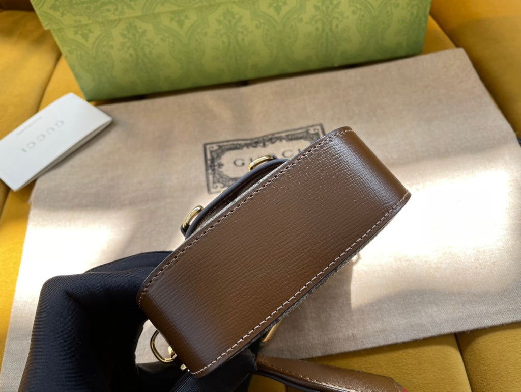 Gi 12 HORSEBIT 1955 SUPER MINI BAG BEIGE CANVAS AND EBONY CALFSKIN