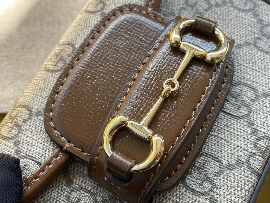 Gi 12 HORSEBIT 1955 SUPER MINI BAG BEIGE CANVAS AND EBONY CALFSKIN
