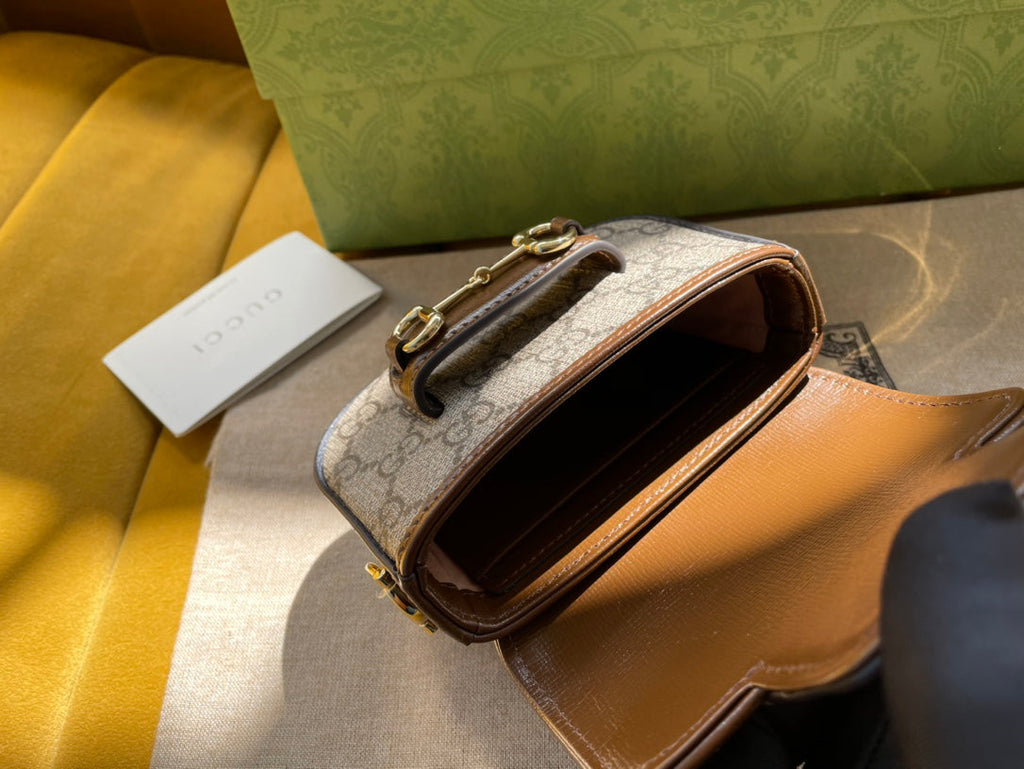 Gi 12 HORSEBIT 1955 SUPER MINI BAG BEIGE CANVAS AND EBONY CALFSKIN