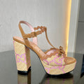 Gi Kertu Platform Sandals 12cm Beige Raffia Leather 695693