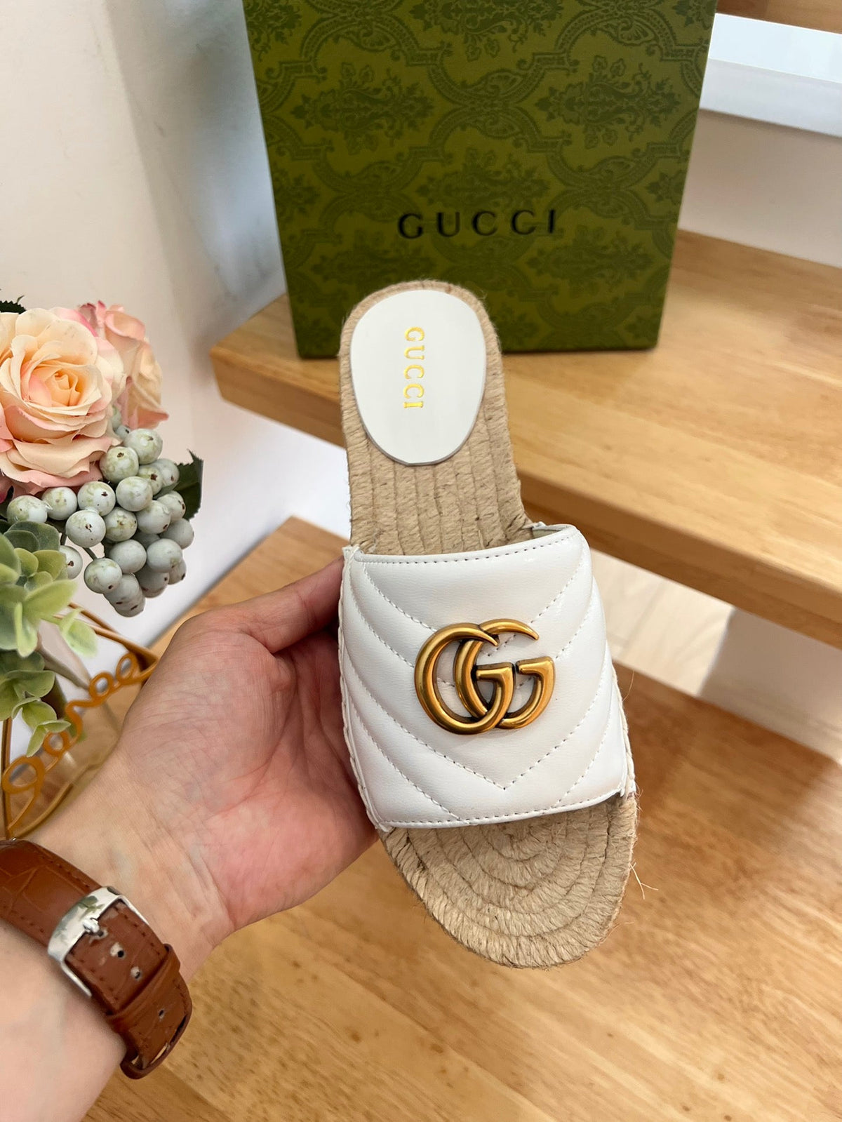 Gi 26ss Slide White Straw Sheepskin 692199