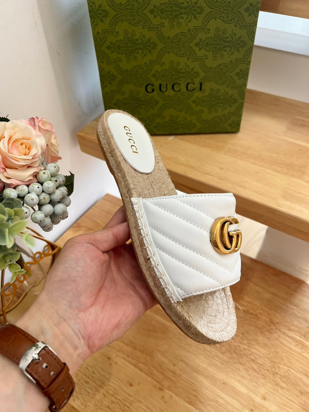 Gi 26ss Slide White Straw Sheepskin 692199