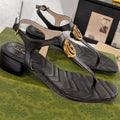 GC Double G Block Heel Thong Sandals Leather