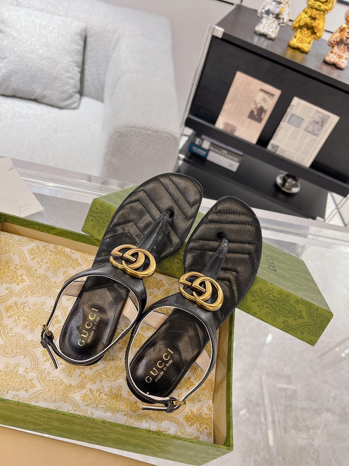 GC Double G Block Heel Thong Sandals Leather