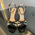 Gi Kertu Heel Sandals 8cm Beige Black Raffia Leather 695685