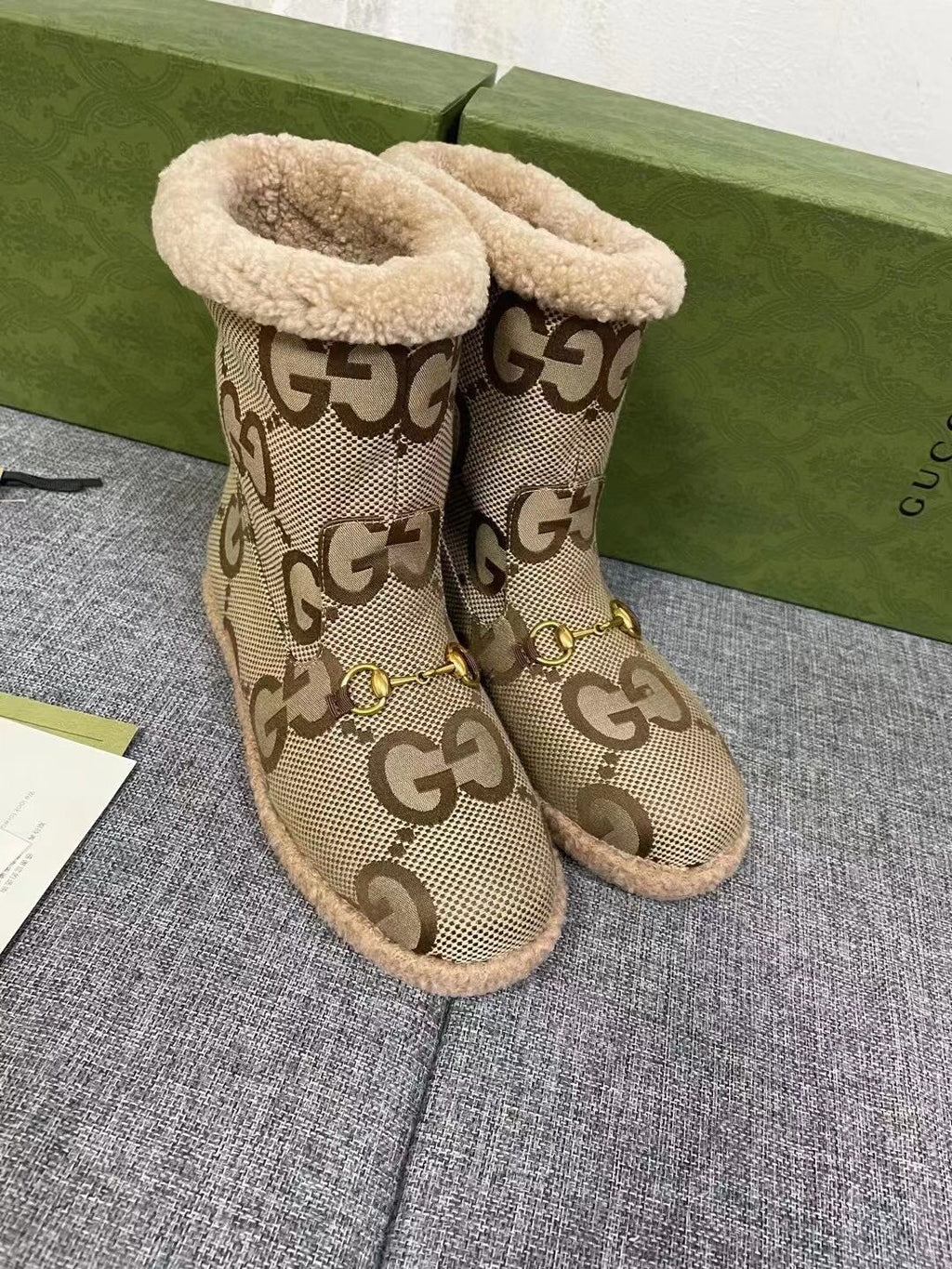 Gi 2025 Monogram Boot Ebony Beige Canvas Wool 564788