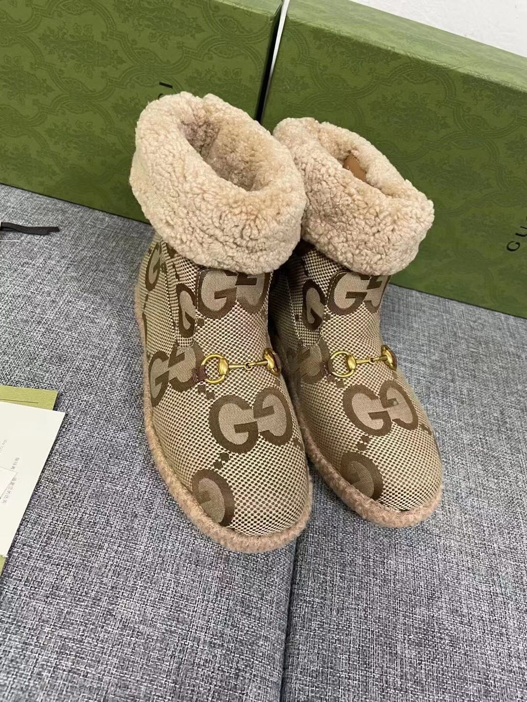 Gi 2025 Monogram Boot Ebony Beige Canvas Wool 564788