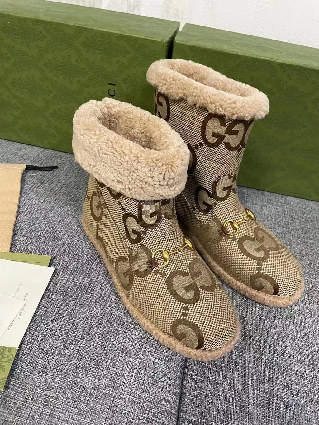 Gi 2025 Monogram Boot Ebony Beige Canvas Wool 564788