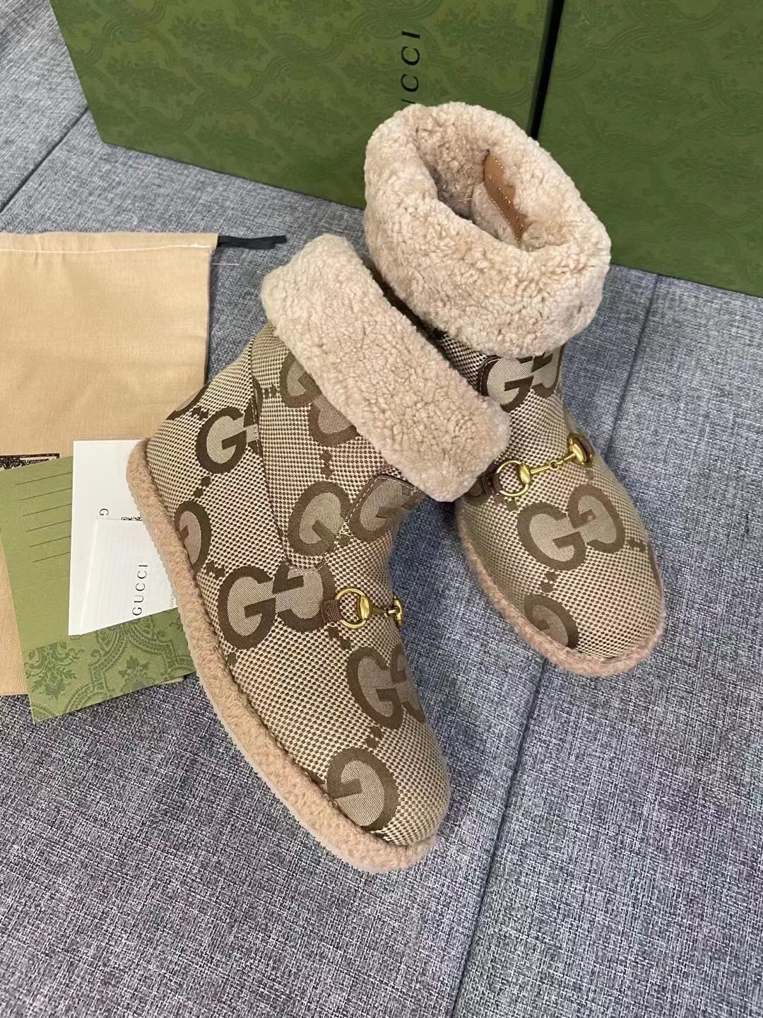Gi 2025 Monogram Boot Ebony Beige Canvas Wool 564788