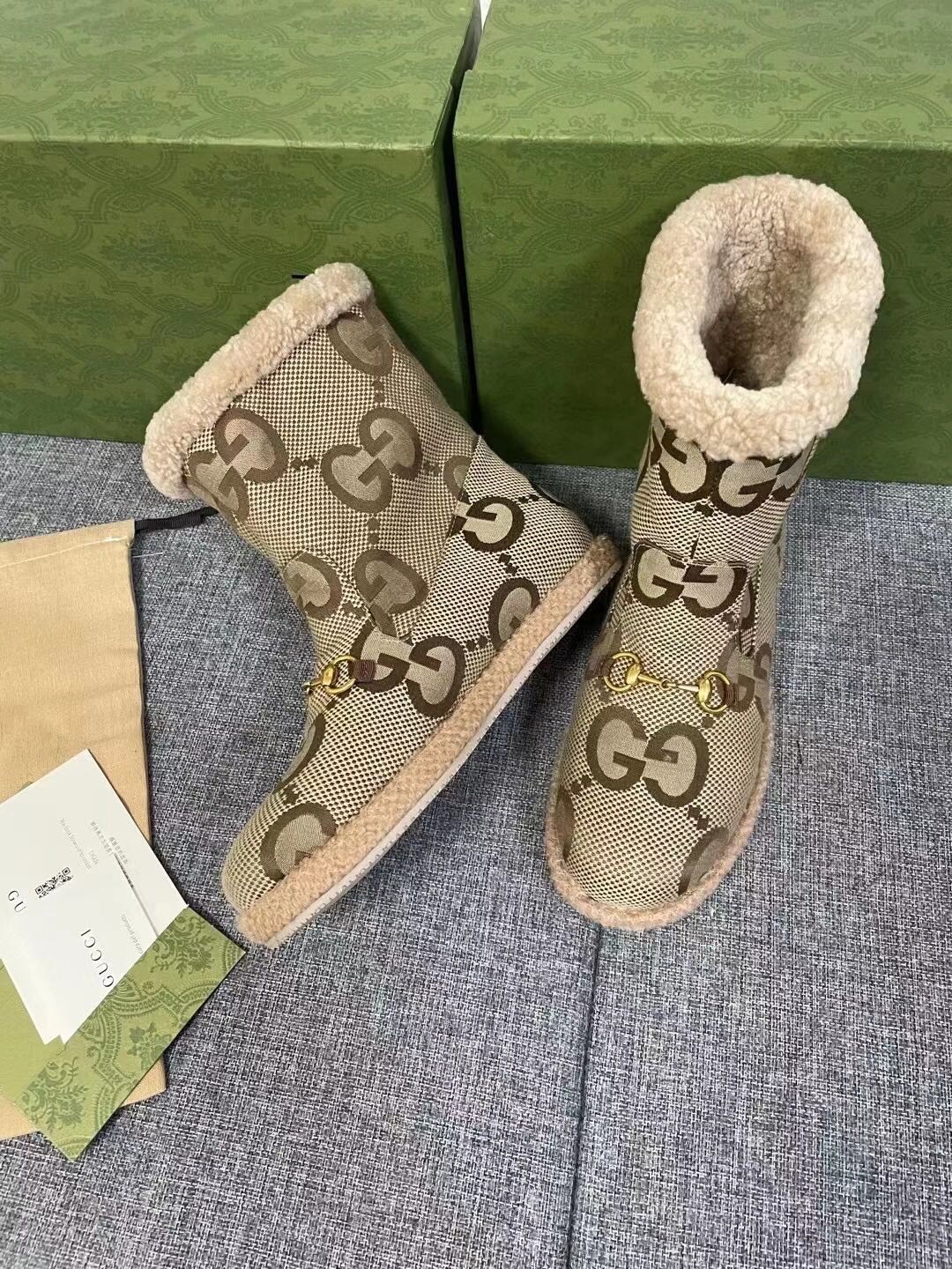 Gi 2025 Monogram Boot Ebony Beige Canvas Wool 564788