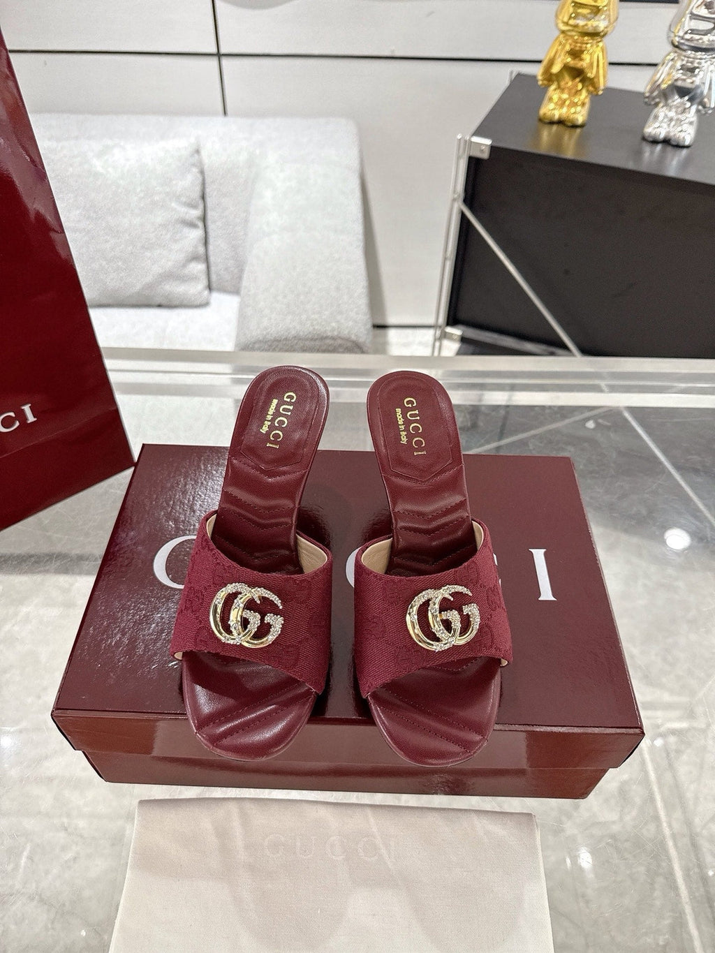 GC 2025 Double G High Heel Sandals Sheepskin
