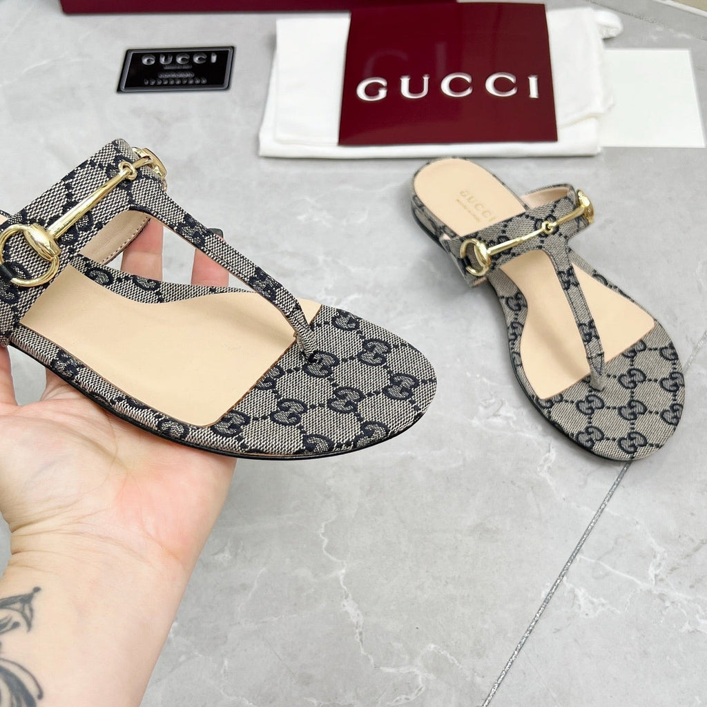 GC Horsebit Thong Sandals Canvas Leather