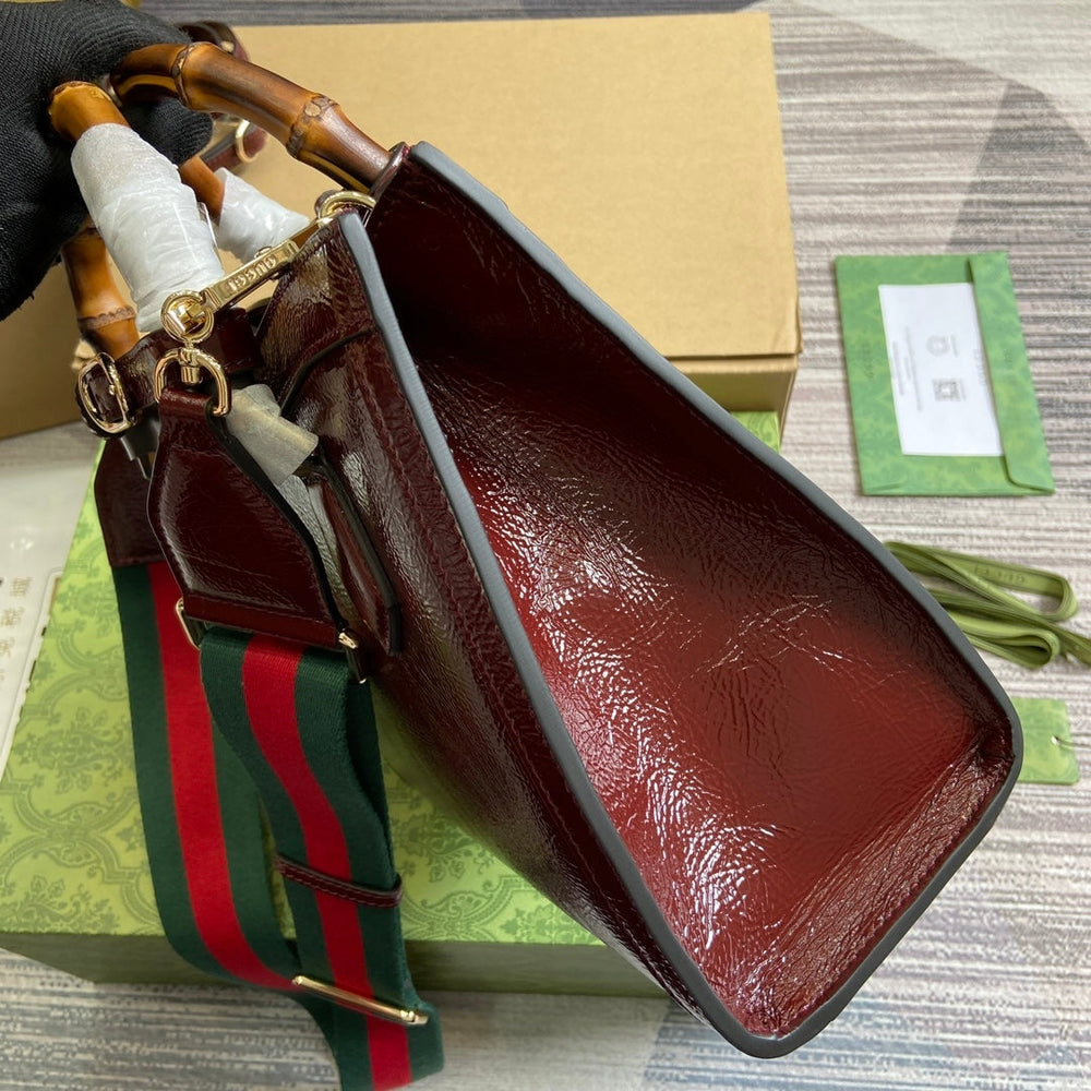 Gi DIANA 27 Small Tote Bag with Patent Leather Bamboo Handle
