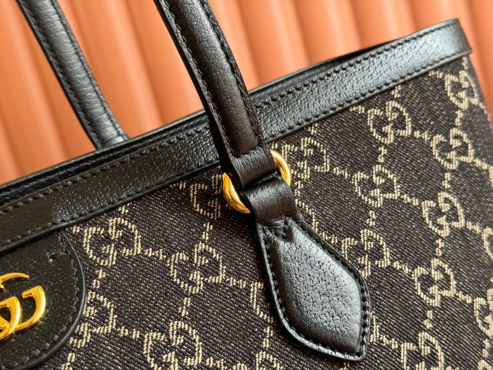 Gi Ophidia 38cm Bag Blue Brown Leather Canvas 244458